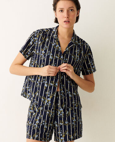 Pyjama-Set EASY PRINT Blume Rose Streifen Marineblau