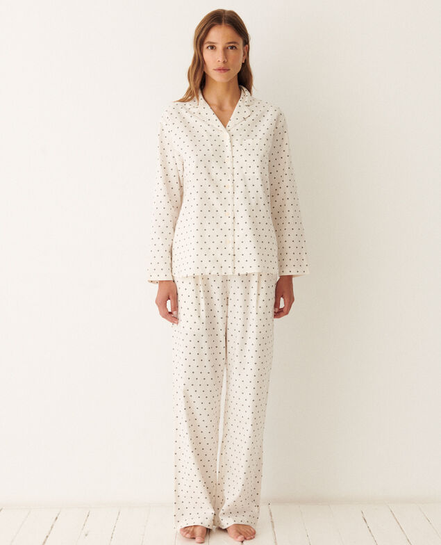Set de pyjama DREAM FLANELLE Geo cravate blanc creme