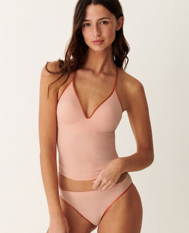 Caraco mit integriertem BH SEAMLESS BICOLOR Mandel Koralle
