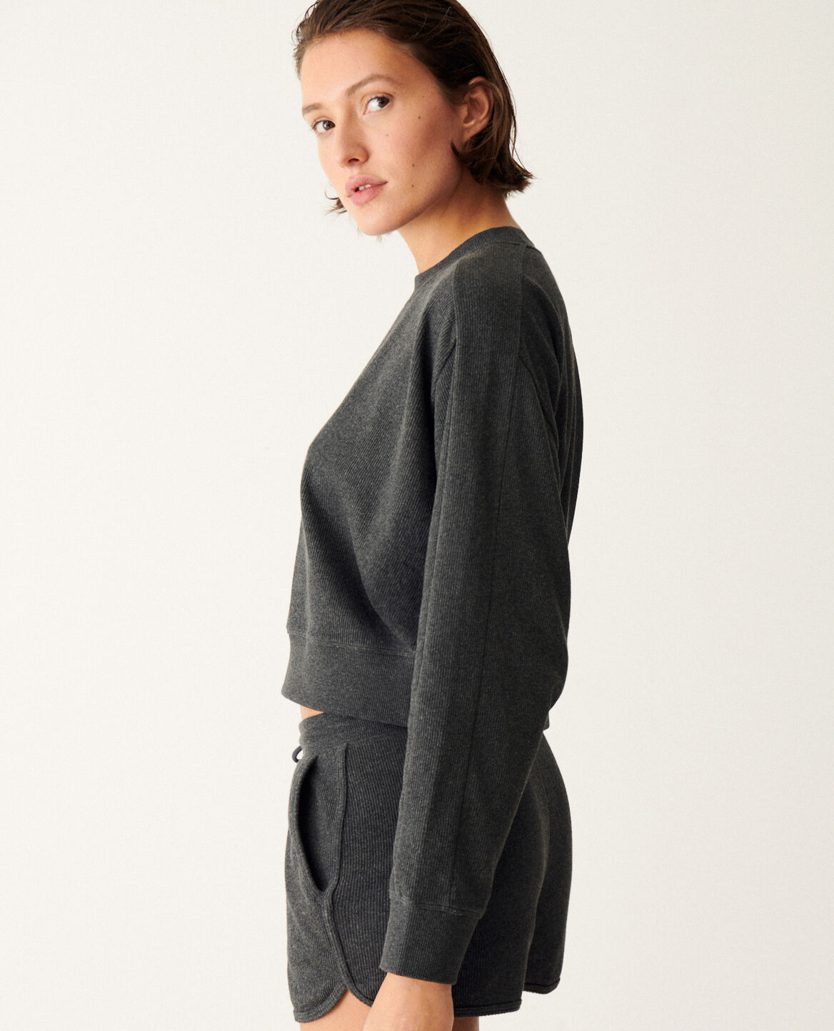 Pyjama-Shorts SWEAT RIB Dunkles Heidegrau