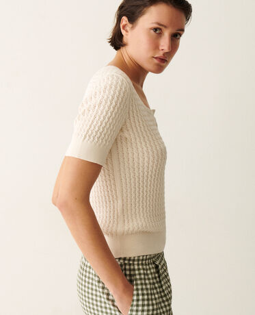 Kurzärmliges Pullover MAILLE POINTELLE Eisweiß