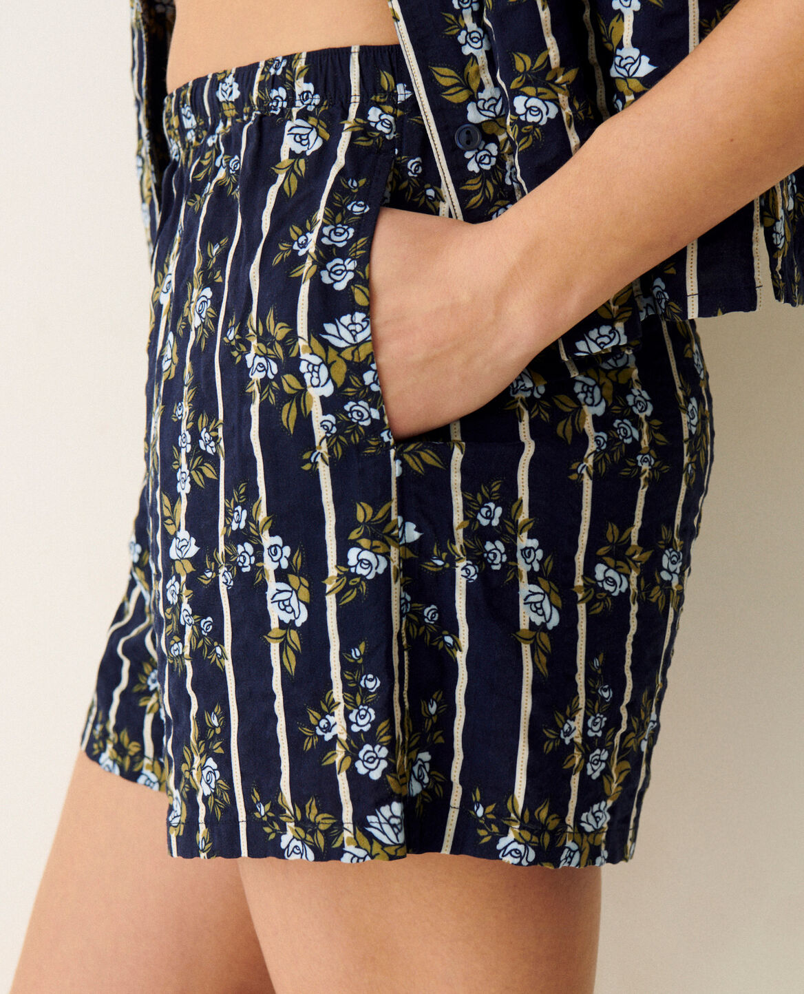 Pyjama-Set EASY PRINT Blume Rose Streifen Marineblau