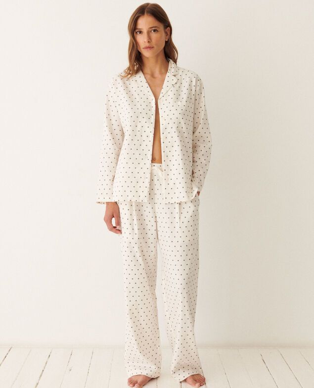 Set de pyjama DREAM FLANELLE Geo cravate blanc creme