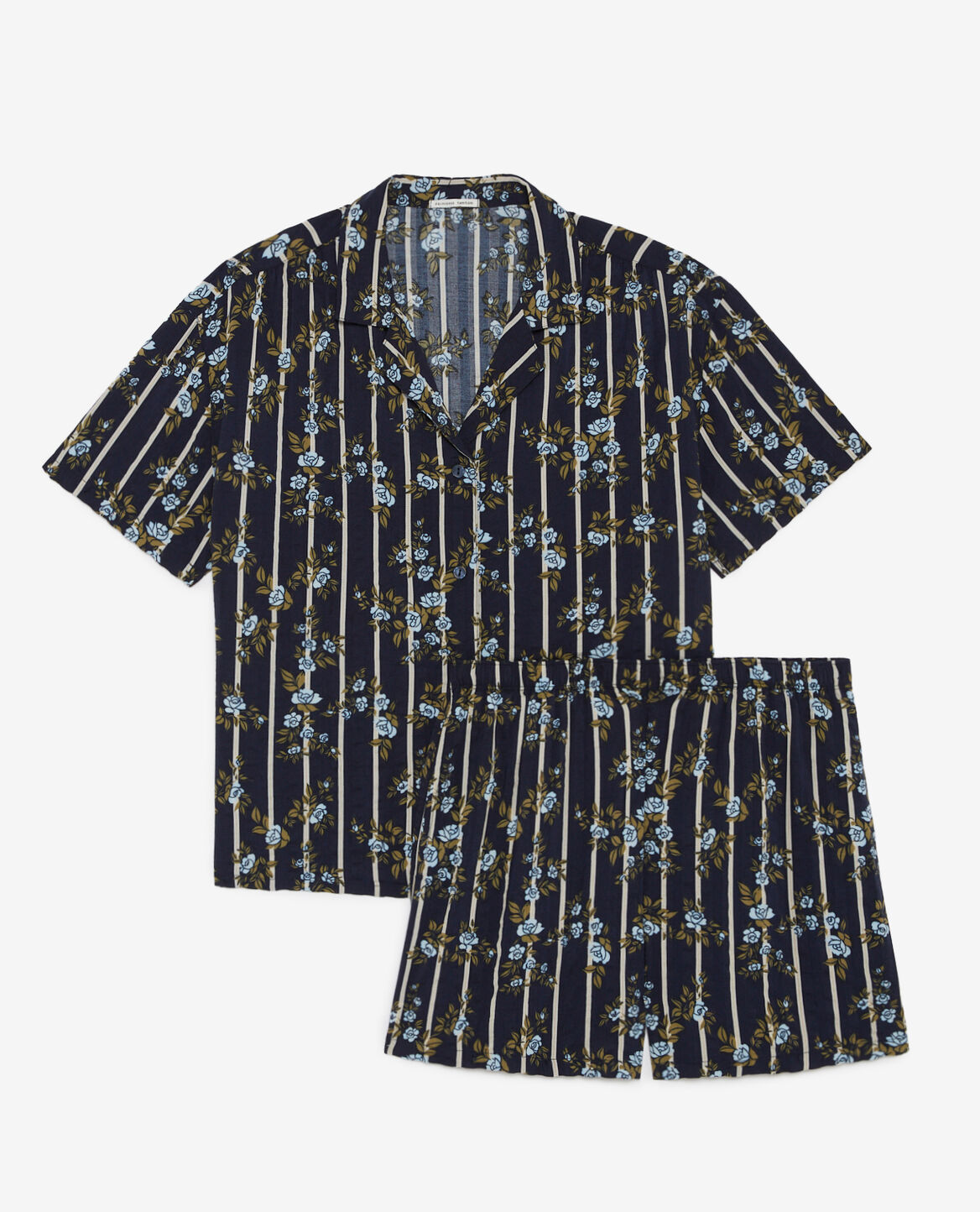 Pyjama-Set EASY PRINT Blume Rose Streifen Marineblau