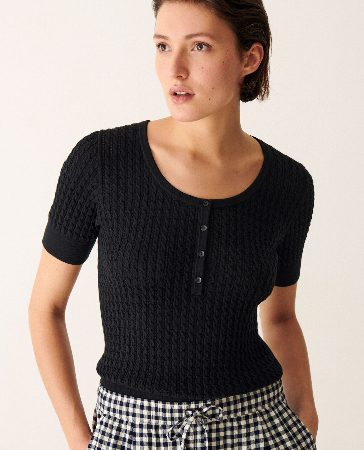 Kurzärmliges Pullover MAILLE POINTELLE Schwarz