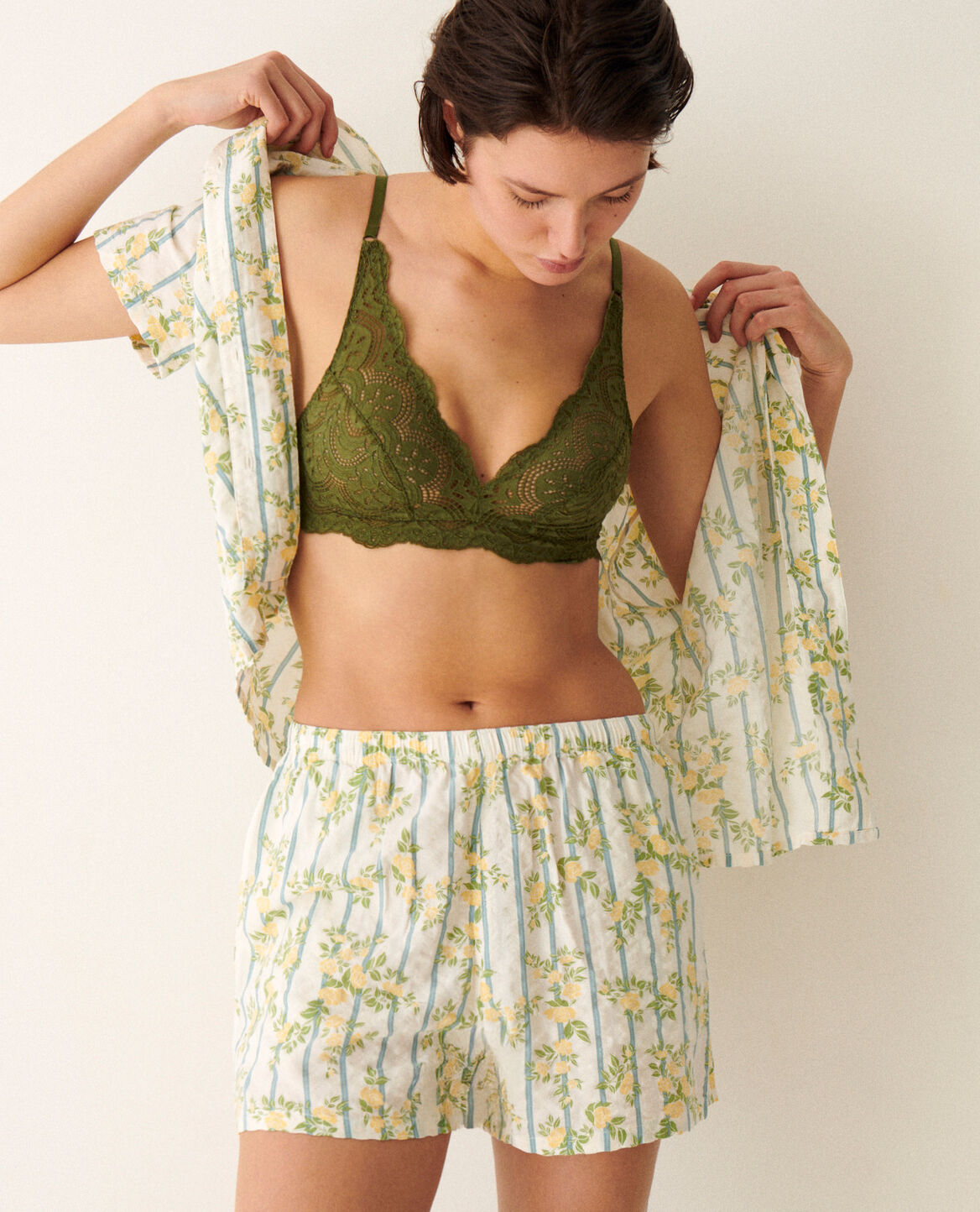 Pyjama-Set EASY PRINT Blume Rose Streifen Gelb