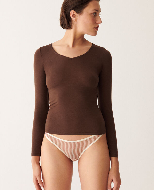 Langärmliges T-Shirt HEATTECH ZWEITE HAUT Fudge Brown