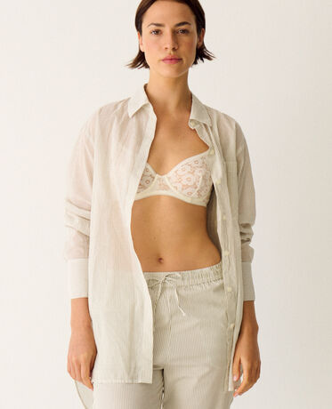 Pyjama-Jacke BOYFRIEND Streifen Flechtengrün/White