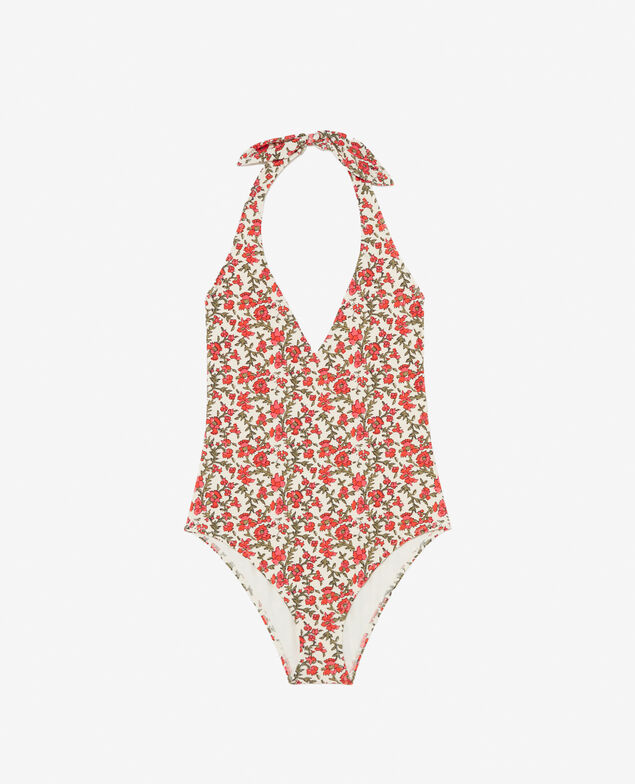 Badeanzug Neckholder RUMBA Blume Mila Orange Tangerine