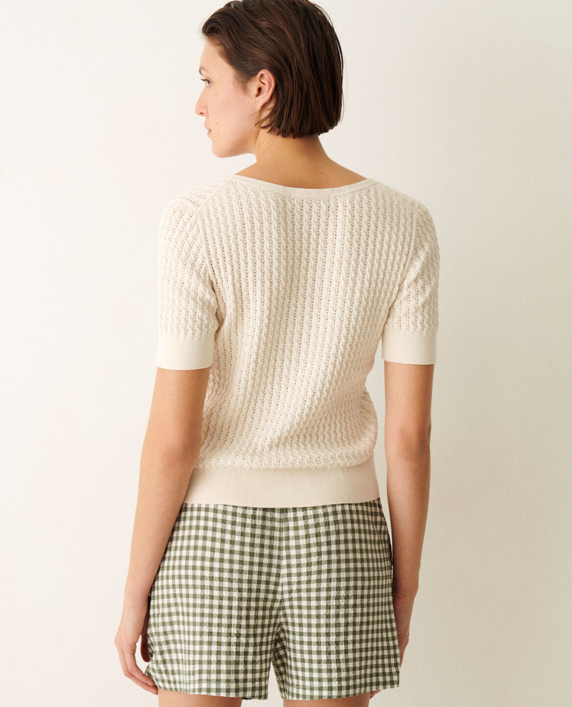 Kurzärmliges Pullover MAILLE POINTELLE Eisweiß