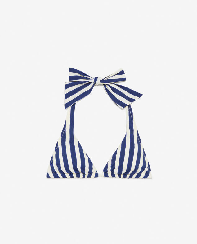Gepolstertes Triangel-Bikini-Oberteil ohne Bügel MOUETTE Blau gestreift