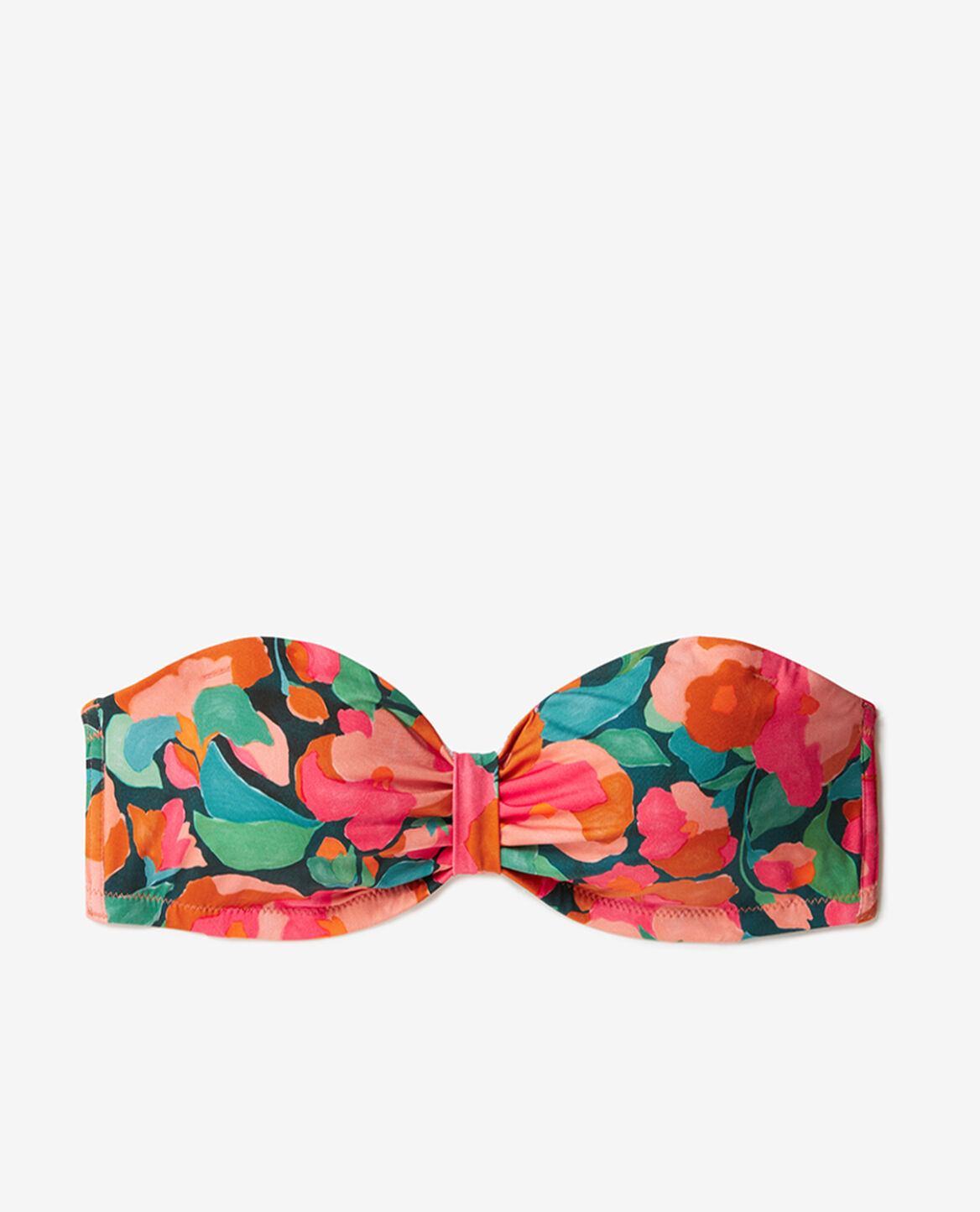 Gepolstertes Bandeau-Bikini-Oberteil ohne Bügel ARCHIPEL Pfingstrose Blaugrün