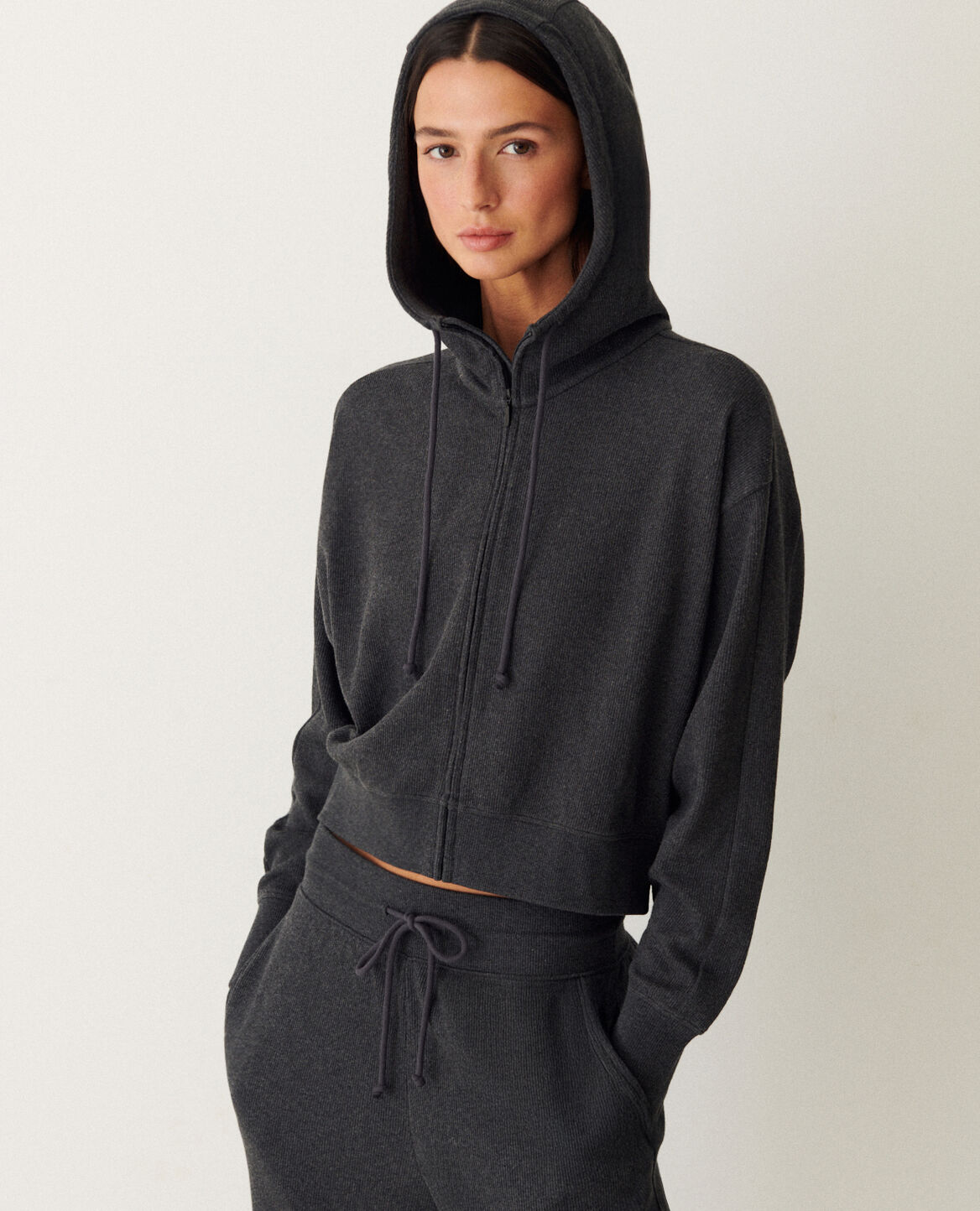 Sweatshirt mit Kapuze SWEAT RIB Dunkles Heidegrau