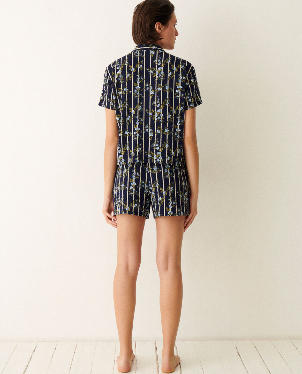 Pyjama-Set EASY PRINT Blume Rose Streifen Marineblau