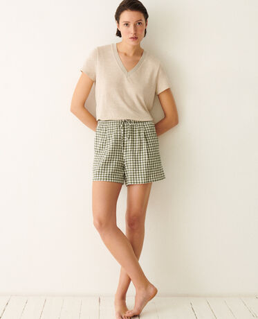 Pyjama-Shorts RELAX MAX COLLAB Karos Vichy Khakigrün