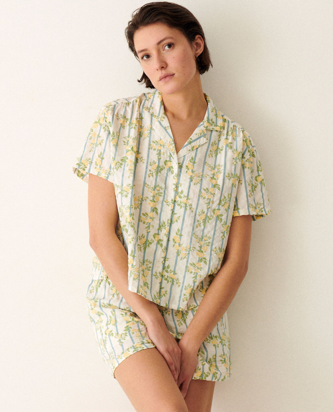 Pyjama-Set EASY PRINT Blume Rose Streifen Gelb